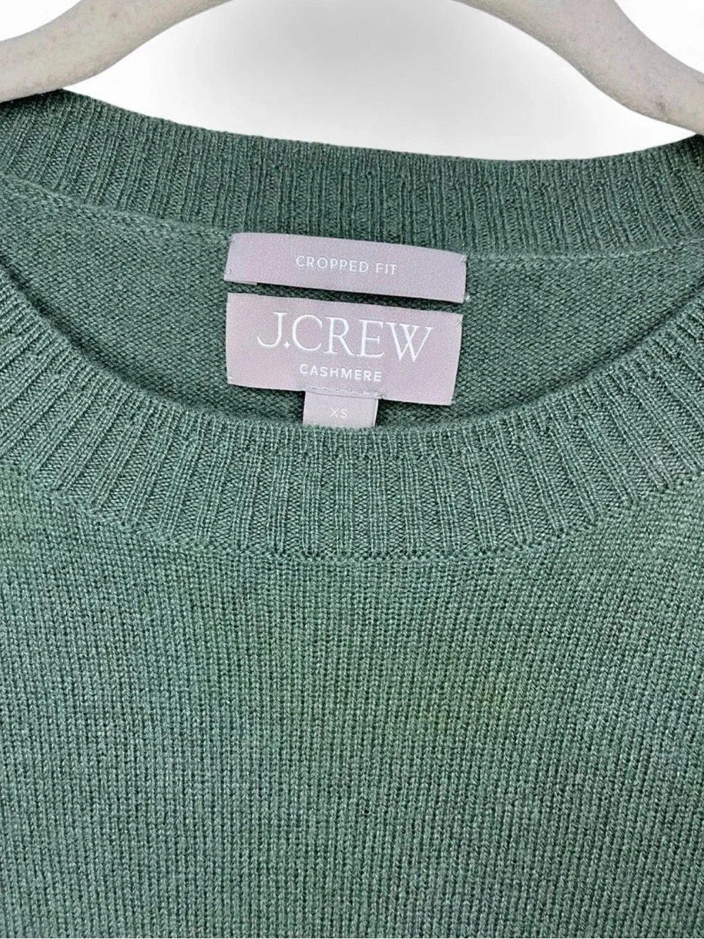 J. Crew 100% Cashmere Cropped Sweater XS Olive Green Long Sleeve